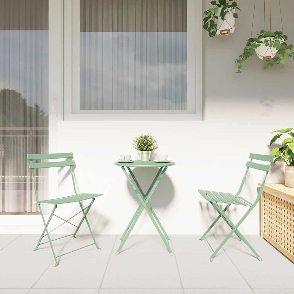 Folding Bistro Set 3 pcs Light mint Steel